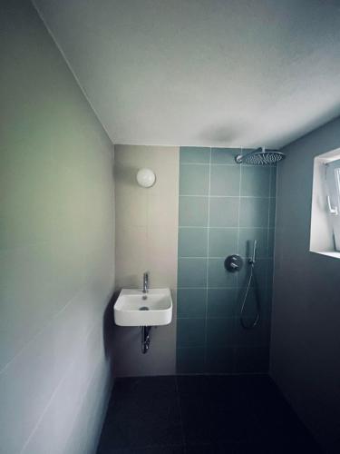 a bathroom with a sink and a shower at Haus Ritz-Pitz in Jerzens