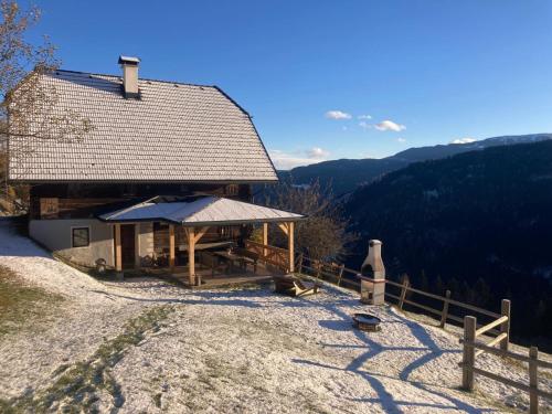 a building with a roof on top of a hill at Berghütte Reissnerhof in Ranten