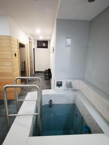 a bathroom with a bath tub in a room at Family Apartments Černice in Mojné