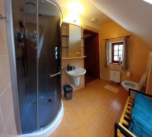 Koupelna v ubytování Rodinný apartmán Matěj v Krkonoších