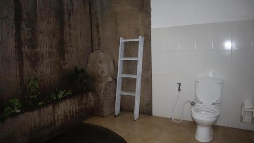a bathroom with a ladder next to a toilet at Pranajaya loka villa in Tejakula