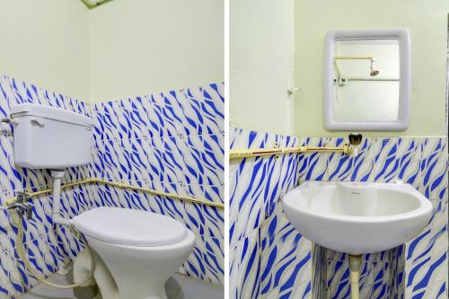 two pictures of a bathroom with a toilet and a sink at Hotel O Gajraj in Guwahati