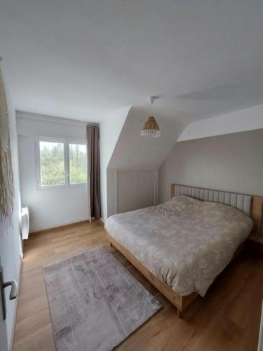 a bedroom with a large bed and a window at La maison Prochasson in Le Trévoux