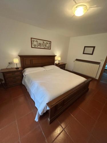 a bedroom with a large bed and two night stands at Casa Lella in San Pellegrino Terme