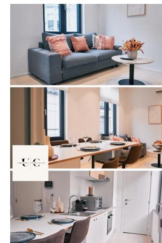 a living room with a couch and a table at Urbanchic Appart lumineux hyper centre in Liège