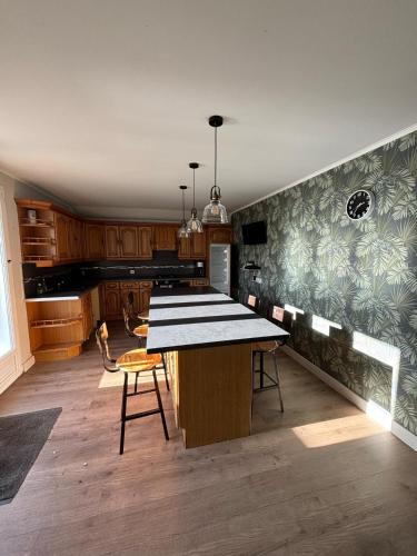 - une cuisine avec une grande île dans une chambre dans l'établissement La loge, à Bouchamps-lès-Craon