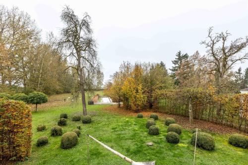 a garden with a bunch of bushes in the grass at Apartments am Schloss Mühldorf in Feldkirchen an der Donau