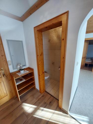 Habitación con baño con ducha y aseo. en Appartement Kirchner, en Kleinsonnberg