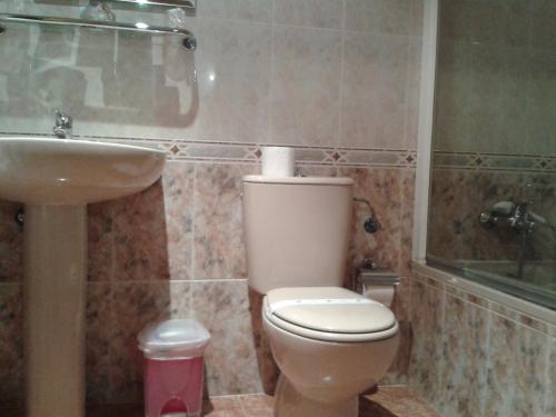 a bathroom with a toilet and a sink at Hostal Campus in Burgos