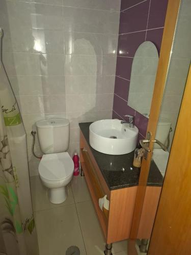 a bathroom with a white toilet and a sink at Brisa Mar Apartamento in Praia Baixo