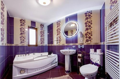 a bathroom with a tub sink and a toilet at Pensiunea Adrian in Novaci
