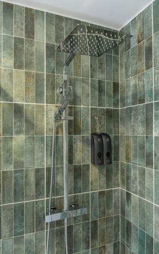 a shower with a shower head in a bathroom at Apartamentos Cuetumerin in Cangas de Onís