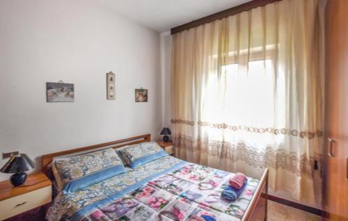 a bedroom with a bed and a window with curtains at Stunning Apartment In Sangineto in Sangineto