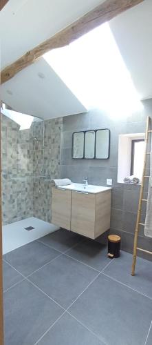 une salle de bain avec un lavabo et une douche dans l'établissement Ô Rev, à Chambretaud