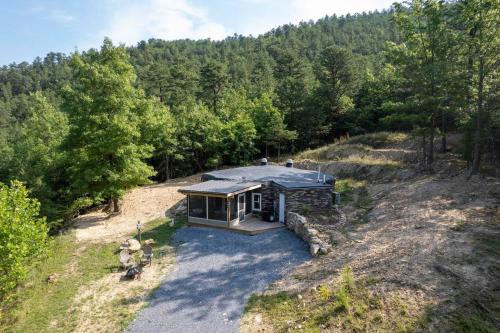 an overhead view of a tiny house in the woods at Adults Only - Secluded Mountainside Dome Retreat in Stanley