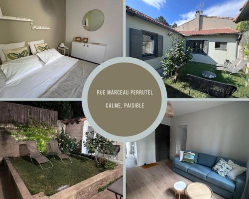 un collage de trois photos d'une maison dans l'établissement Le Marceau - Maison climatisée avec jardin, à Carcassonne
