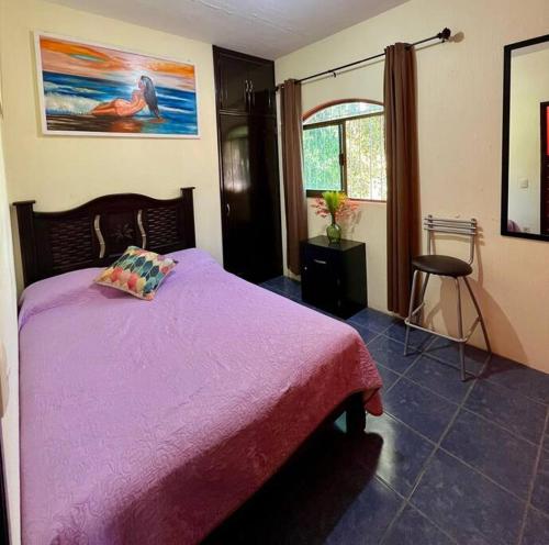 una camera con un letto e una coperta rosa di 4minutos al centro PARA 12, personas 10 en cama y 2en sofa En Promoción a Tequila