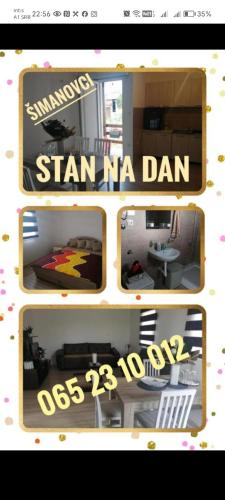 a collage of four pictures of a room at Sveti Luka- OBRADOVIĆ SOKAK 41 in Šimanovci