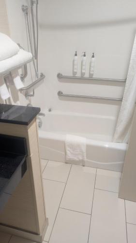 a bathroom with a tub and a toilet and a sink at Fairfield Inn & Suites by Marriott Detroit Troy in Troy