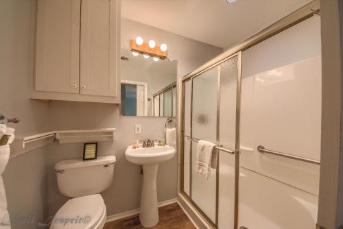 a bathroom with a toilet and a sink at Guadalupe Retreat RR 1324 in New Braunfels
