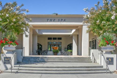 a building with stairs and plants in front of it at Silverado Golf Course View Property in Napa