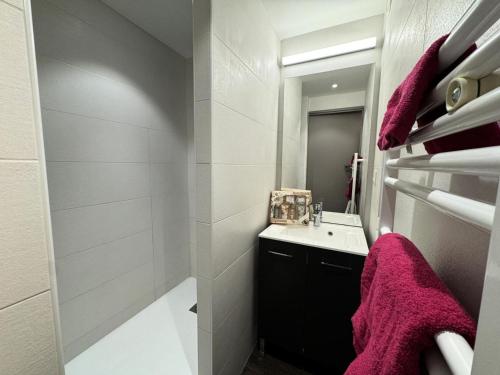 a bathroom with a sink and a mirror at Résidence Bois Des Coqs - Studio confortable · Proche des pistes · Coin montagne & parking extérieur MAE-0294 in Champcella