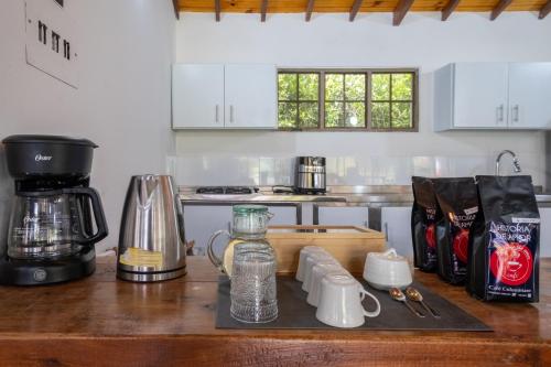 a kitchen with a counter top with a coffee maker at Hotel Chalet La Sofia by Majuva in Armenia