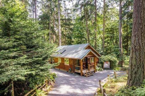 a cabin in the woods with a tree at The Cottage at Herons Roost by AvantStay in Langley