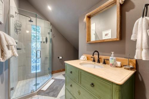 a bathroom with a sink and a shower at Washoe Way by AvantStay Luxury Tahoe Retreat A Location w Beach Access in Tahoe City