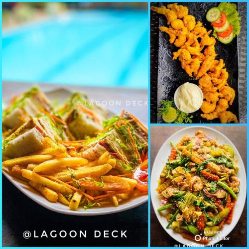 two pictures of a plate of food with french fries at New Saniro Lagoon Deck in Katunayaka