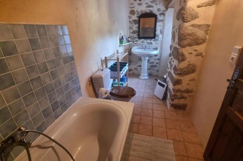 a bathroom with a bath tub and a sink at Au fil de l'eau - Nature in Saint-Floret