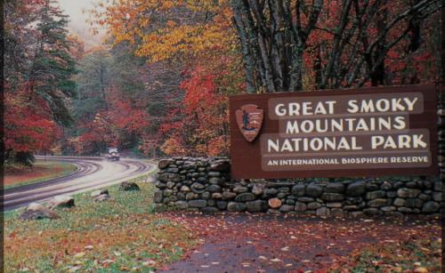 a sign for the great smoky mountains national park at Honeymoon View #2 in Little Cove