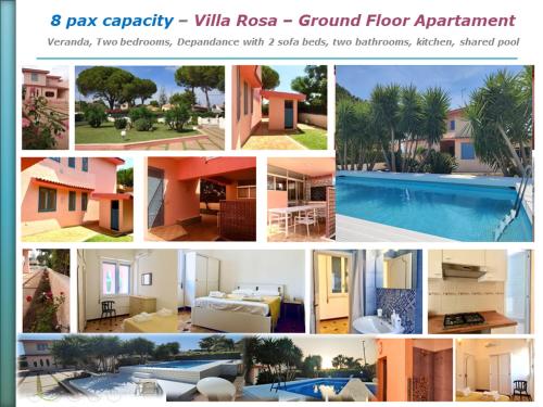 a collage of pictures of a house at Pool Seaside Relais - VILLE Ninfea, Marea, Rosa e Cassiopea in Fontane Bianche