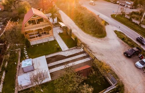 an overhead view of a house with a driveway at Bob’house in Vulcan