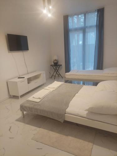 Ένα ή περισσότερα κρεβάτια σε δωμάτιο στο Apartamenty Nogalin