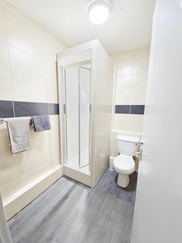 a bathroom with a toilet and a shower at Edinburgh Backpackers - over 18s only in Edinburgh