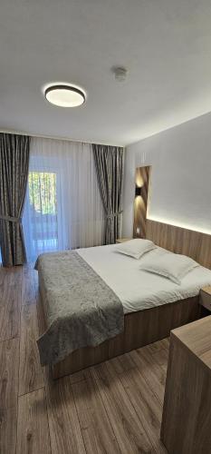 a bedroom with a large bed and a window at Motel Cristina in Bicaz