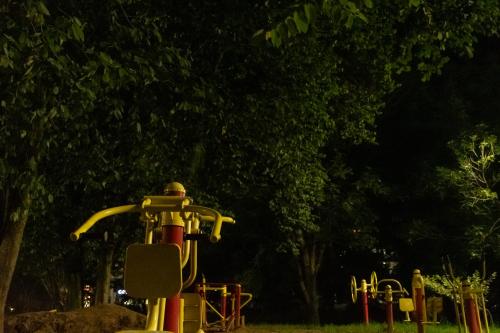 a group of childrens play equipment in a park at night at Home Sweet Home in Pitalito