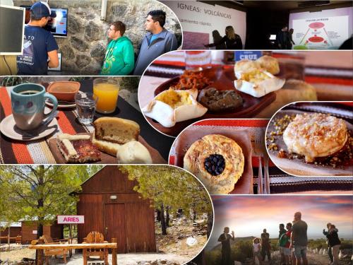 a collage of different pictures of food and drinks at Observatorio Ampimpa in Amaicha del Valle