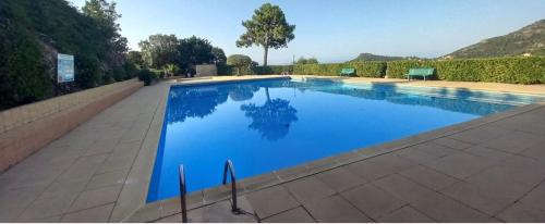 une grande piscine avec de l'eau bleue dans l'établissement Appartement Pramousiquer D23, à Rayol-Canadel-sur-Mer