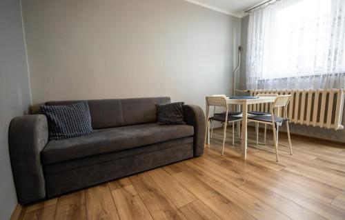 a living room with a couch and a table at Apartament Okrężna in Toruń