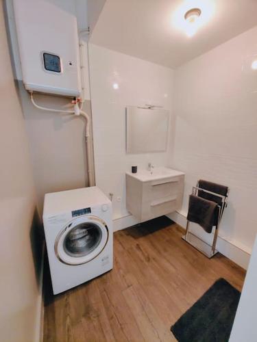 - une buanderie avec un lave-linge et un évier dans l'établissement Appartement Manhattan 4 pers, à La Madeleine