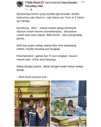 a screenshot of a website with a picture of two people at Sea View & Pool View & WiFi & Netflix at Iman Kazoku TimurBay Ville Studio 2BDR in Kuantan