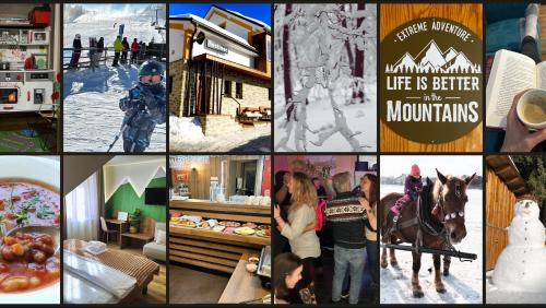 a collage of pictures of people in the snow at Penzion Aurelia Donovaly in Donovaly