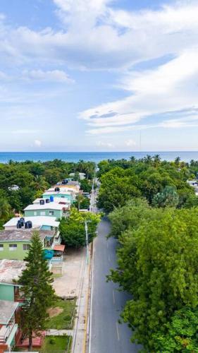 an aerial view of a street in a city with trees at Estrella de Mar in Pedernales
