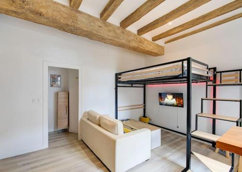 - un salon avec un canapé et des lits superposés dans l'établissement Appartement au Cœur de Tours, à Tours