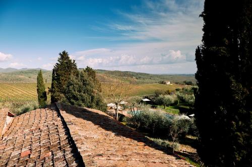 a view from the roof of a house with trees at Agriturismo San Sano in Gaiole in Chianti