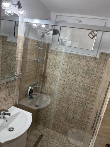 a bathroom with a shower and a sink at Studio Central PCS in Bucharest