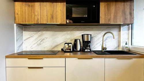 Dapur atau dapur kecil di Le chic à la Caladoise avec balcon