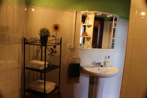 łazienka z umywalką i lustrem oraz umywalką w obiekcie Casa Asuncion w mieście Breña Alta